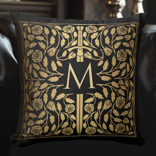 Schwarzes Mittelalterliches Goldschwert Monogram K Kissen