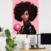 Schwarzes Modell High Fashion Frau Schönes Rosa Poster (Heimbüro)