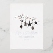 Schwarzes, modernes botanisches Grün Folien Feiertagskarte (Vorderseite)