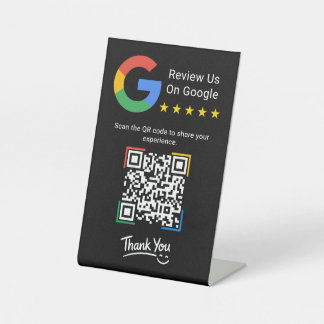 Schwarzes modernes einfaches Google-Review-QR-Code Sockelschild