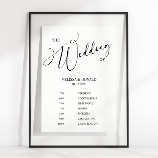 Schwarzes modernes einfaches Hochzeitsprogramm Zei Poster