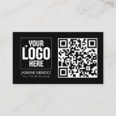 Schwarzes modernes einfaches QR-Code-Logo Visitenkarte (Vorderseite)
