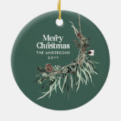 Schwarzes, modernes, elegantes botanisches Grün Keramik Ornament (Hinten)