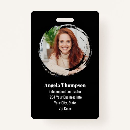 Schwarzes modernes Foto-QR-Code-Mitarbeiter Ausweis (Vorderseite)