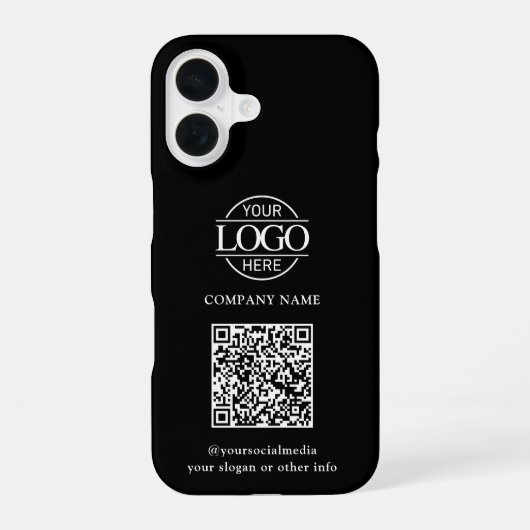 Schwarzes modernes Geschäftslogo & QR-Code-Promoti iPhone 16 Hülle (Rückseite)