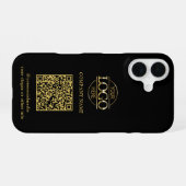 Schwarzes modernes Geschäftslogo & QR-Code-Promoti iPhone 16 Hülle (Rückseite (Horizontal))