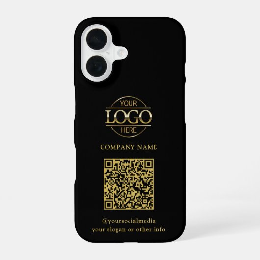 Schwarzes modernes Geschäftslogo & QR-Code-Promoti iPhone 16 Hülle (Rückseite)