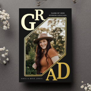 Schwarzes modernes Gold GRAD Abschlussfoto Folie Folieneinladung