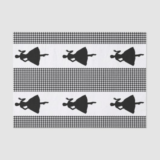Schwarzes modernes Hahnentrittmuster mit Mode-Silh Seidenpapier (Vorderseite)