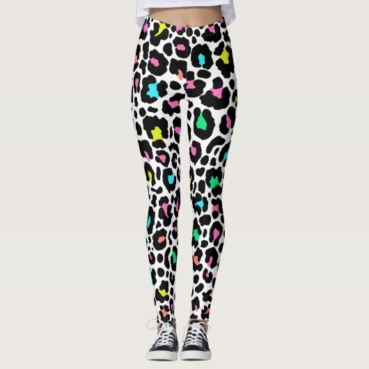Schwarzes, modernes Leopard-Muster Leggings (Vorderseite)