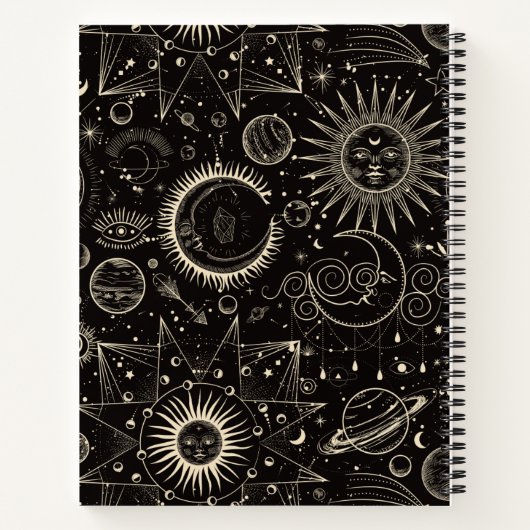 Schwarzes modernes Minimal Illustratives Universum Notizblock (Rückseite)