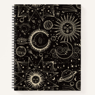 Schwarzes modernes Minimal Illustratives Universum Notizblock