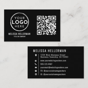 Schwarzes modernes minimalistisches Firmenlogo QR- Visitenkarte