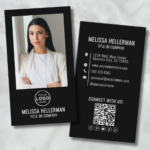 Schwarzes modernes minimalistisches Foto-QR-Code-L Visitenkarte