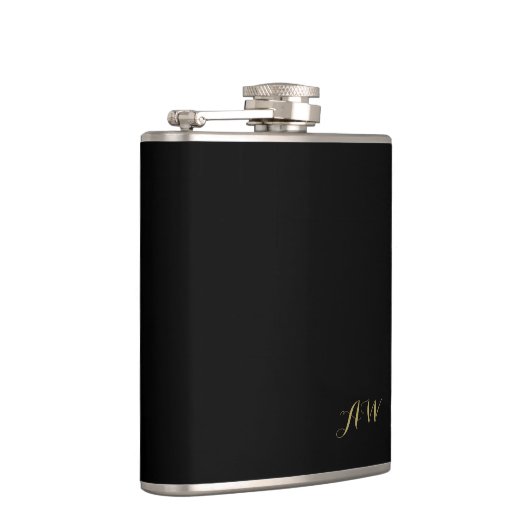 Schwarzes modernes Minimalistisches Monogramm Flachmann (Rechts)