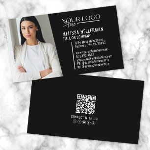 Schwarzes modernes professionelles QR-Code-Foto-Lo Visitenkarte