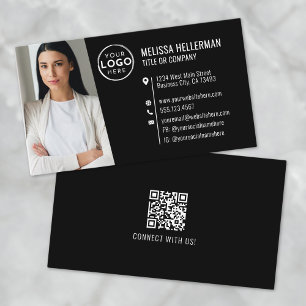 Schwarzes modernes professionelles QR-Code-Foto-Lo Visitenkarte