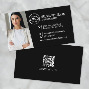 Schwarzes modernes professionelles QR-Code-Foto-Lo Visitenkarte