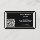 Schwarzes modernes professionelles QR-Code-Geschäf Visitenkarte (Rückseite)