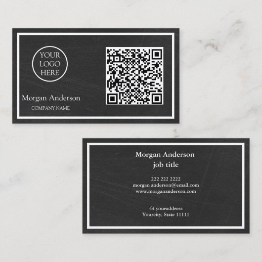 Schwarzes modernes professionelles QR-Code-Geschäf Visitenkarte (Vorne/Hinten)