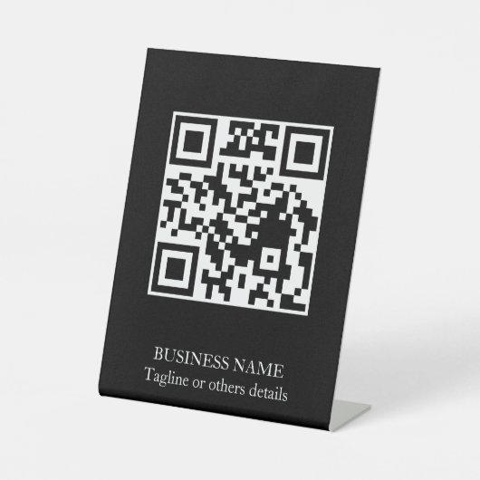 Schwarzes modernes QR-Code-Geschäftsdisplay-Podest Sockelschild (Vorderseite)
