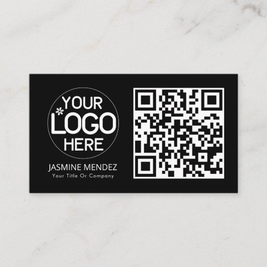 Schwarzes modernes QR-Code-Logo Visitenkarte (Vorderseite)