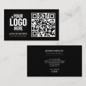 Schwarzes modernes QR-Code-Logo  Visitenkarte (Vorne/Hinten)