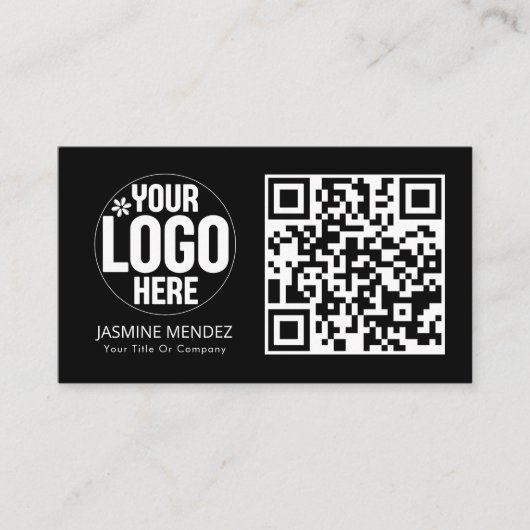 Schwarzes modernes QR-Code-Logo  Visitenkarte (Vorderseite)