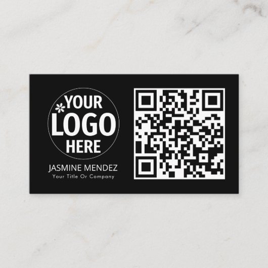 Schwarzes modernes QR-Code-Logo Visitenkarte (Vorderseite)