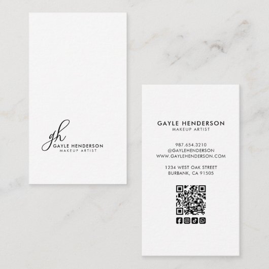 Schwarzes modernes Schriftlogo QR-Code Monogramm M Visitenkarte (Vorne/Hinten)