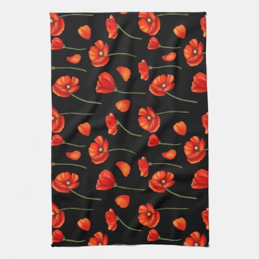 Schwarzes Mohnmuster Geschirrtuch (Vertikal)