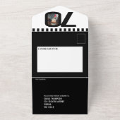 Schwarzes Mono-Foto kreisförmig Streifen 70. Gebur All In One Einladung (Außenbereich)