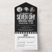 Schwarzes Mono-Foto kreisförmig Streifen 70. Gebur All In One Einladung (Innen Boden)