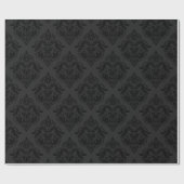 Schwarzes monochromatisches Floral Damask Muster Geschenkpapier (Flach)