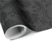 Schwarzes monochromatisches Floral Damask Muster Geschenkpapier (Rolleneckpunkt)
