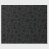 Schwarzes monochromatisches Floral Damask Muster Geschenkpapier (Flach)