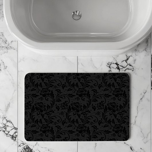Schwarzes monochromes Vintage-Damaskmuster Badematte
