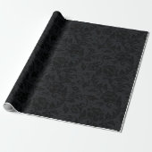 Schwarzes monochromes Vintage-Damaskmuster Geschenkpapier (Ungerollt)