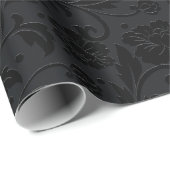 Schwarzes monochromes Vintage-Damaskmuster Geschenkpapier (Rolleneckpunkt)