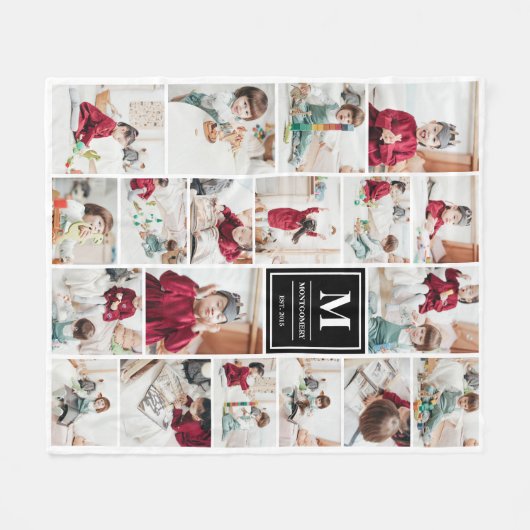 Schwarzes Monogramm 19 Bilder FotoCollage Fleecedecke (Vorderseite (Horizontal))