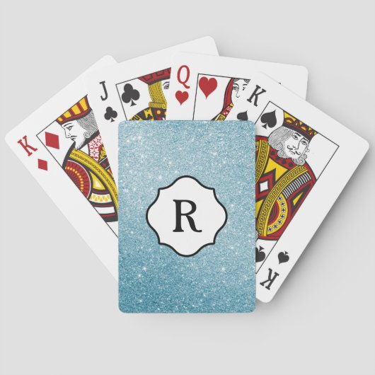 Schwarzes Monogramm auf dem Aqua-Glitzer Spielkarten (Rückseite)
