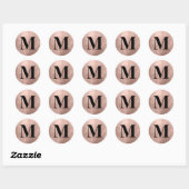 Schwarzes Monogramm auf Imitaten Rose Gold Foil Runder Aufkleber (Blatt)