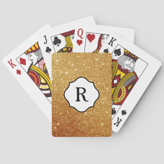Schwarzes Monogramm auf Orange-Gold-Glitzer Spielkarten (Rückseite)