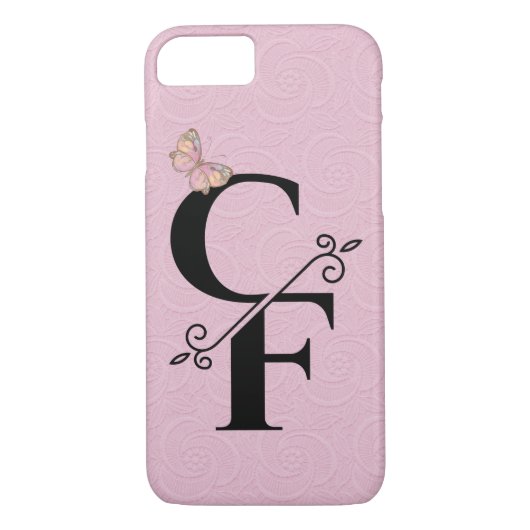 Schwarzes Monogramm auf rosa geprägtem Hintergrund Case-Mate iPhone Hülle (Rückseite)