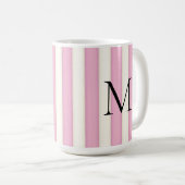 Schwarzes Monogramm auf rosa und antike weiße Stre Kaffeetasse (VorderseiteRechts)