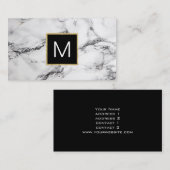 Schwarzes Monogramm auf weißem Marmor Visitenkarte (Vorne/Hinten)