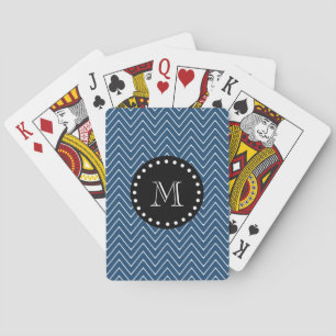 Schwarzes Monogramm des Marine-Blau-Zickzack Spielkarten