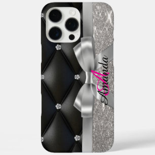 Schwarzes Monogramm für den Glitzer Silver iPhone 16 Pro Max Hülle