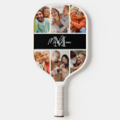 Schwarzes Monogramm für die Fotolollage Pickleball Schläger (Rückseite)
