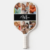 Schwarzes Monogramm für die Fotolollage Pickleball Schläger (Vorderseite)